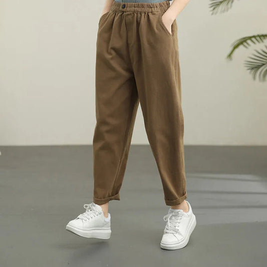 Pure Color Elastic Waist Slimming Harem Pants Cropped Pants