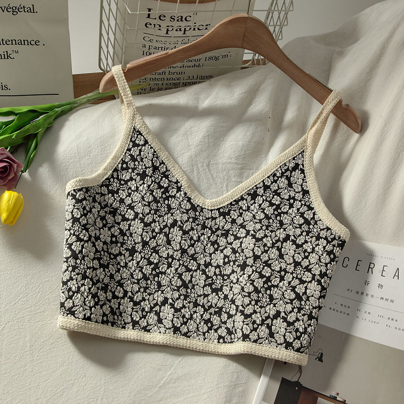 Women's Vintage V-Neck Floral Sleeveless Short Camisole