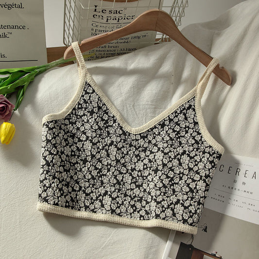 Women's Vintage V-Neck Floral Sleeveless Short Camisole