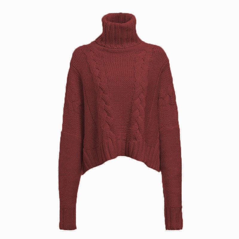Winter New European And American AliExpress Amazon Sweater Cable-knit Turtleneck Short Sweater
