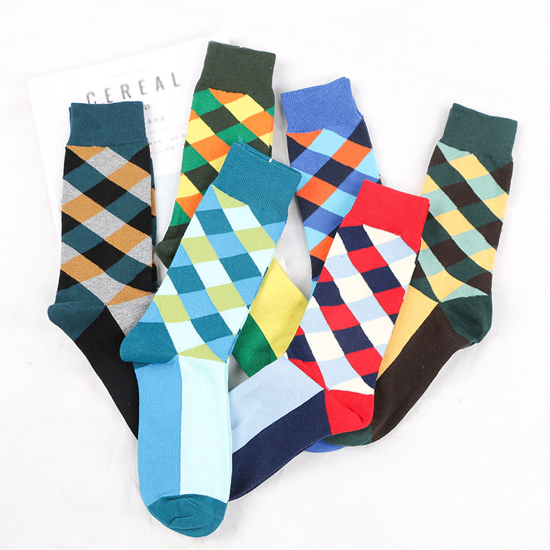 British Style Plaid Retro Contrast Color Harajuku Street Hipster Men's Cotton Socks