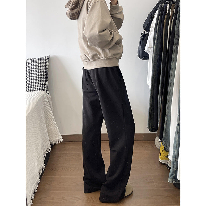 Light Gray Autumn Stitching Design Sense Flared Trousers