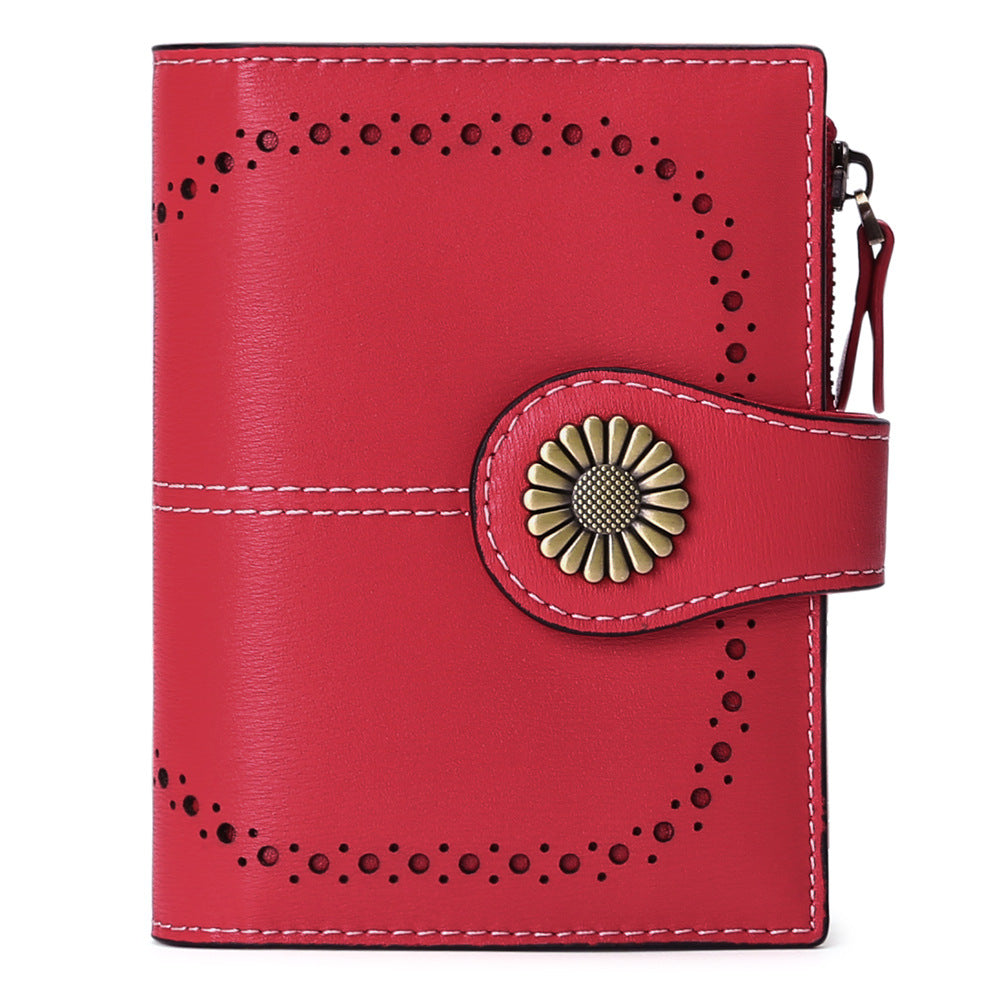 Wallet Women's Short Oil Wax Leather Zipper Card Holder