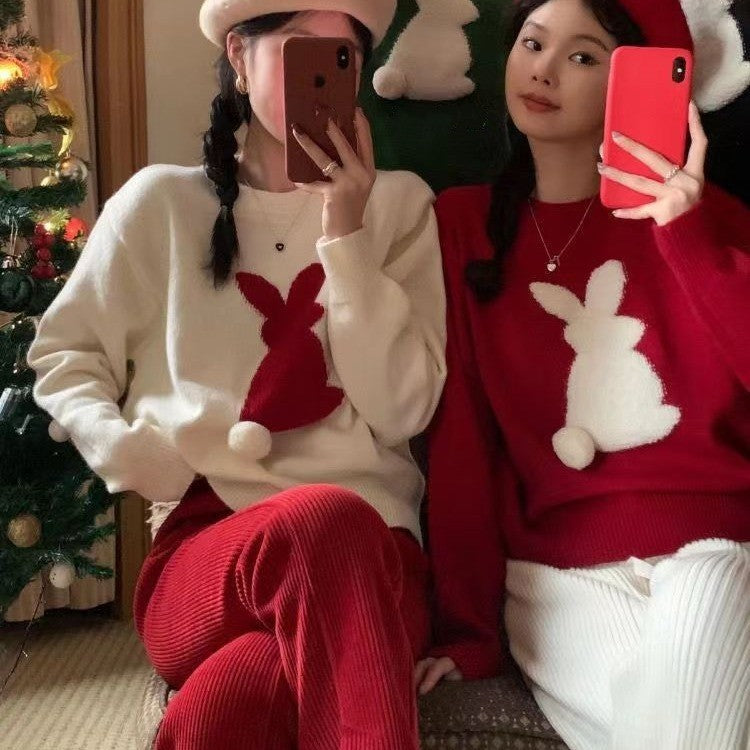 Cute Jacquard Christmas Knitted Sweater For Women