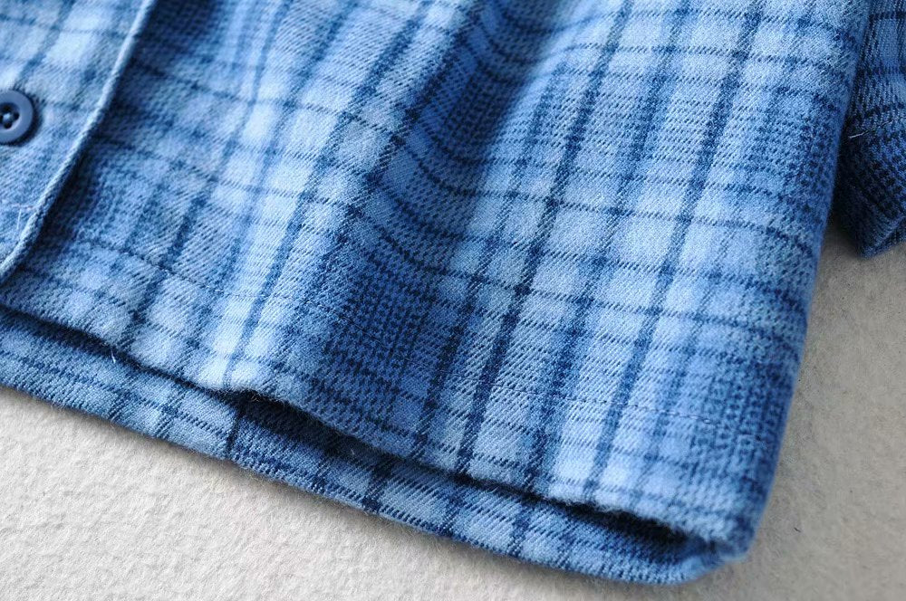 American Retro Loose Fitting Suit Collar Plaid Shirt