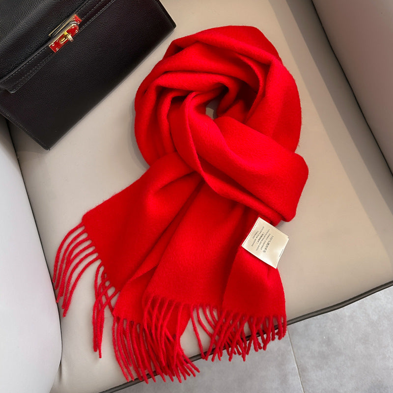 Pure Wool Students Warm-keeping All-matching Tassel Narrow Scarf Couple Wholesale