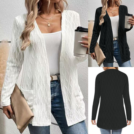 Udhullet casual strikket langærmet cardigan til pendling