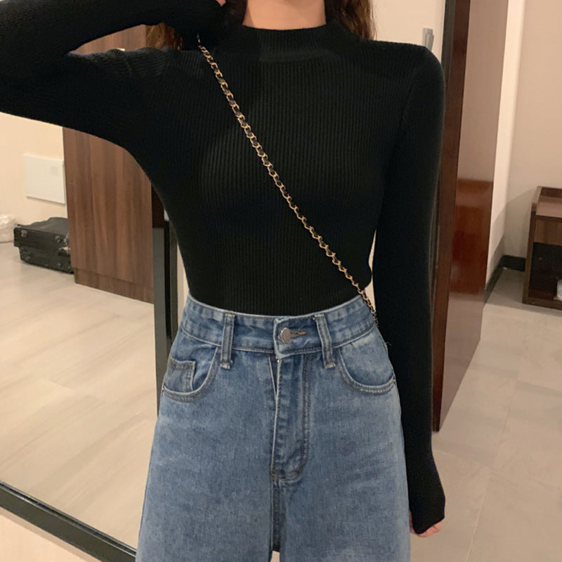 Half High Collar Inner Lining Bottom Sweater Slim Fit Fit Long Sleeved Sweater