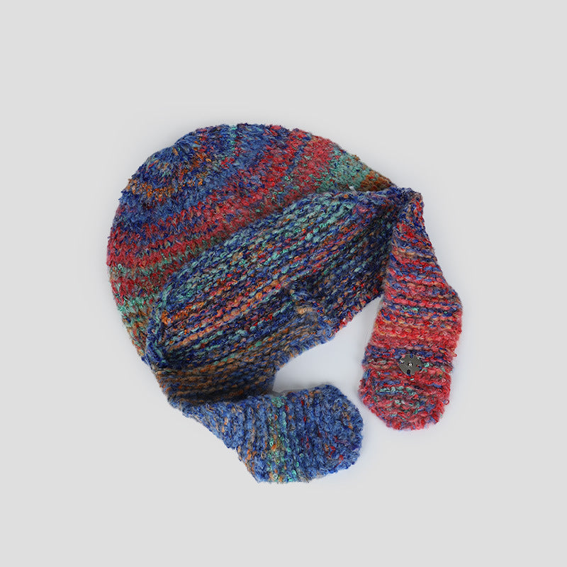 Mixed Color Wool Knitted Ear Protection Hat Fashionable And Warm For Youth