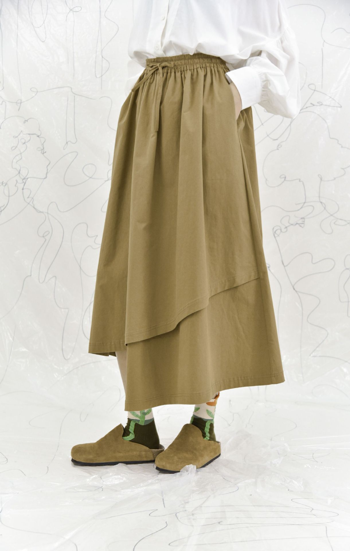 Early Spring Art Retro Versatile Irregular Hem Double Layer Lamination Design Japanese Skirt