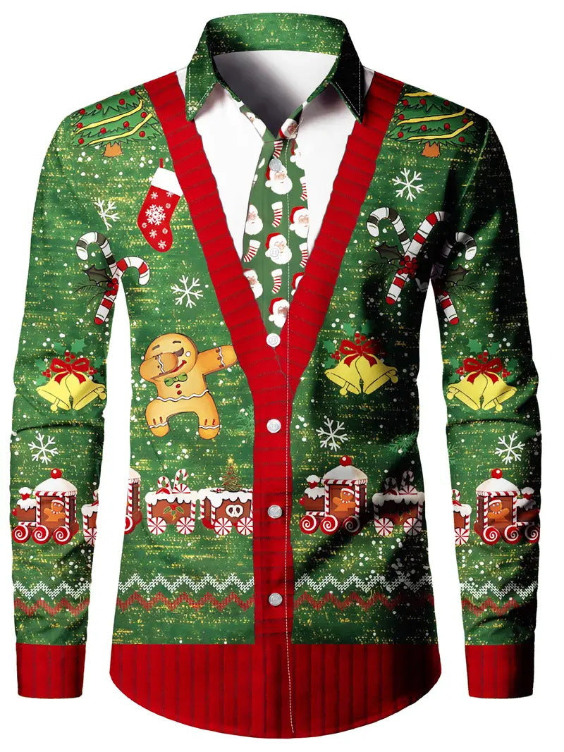 Fashion Men's False Two Pieces Digital Printing Shirt
