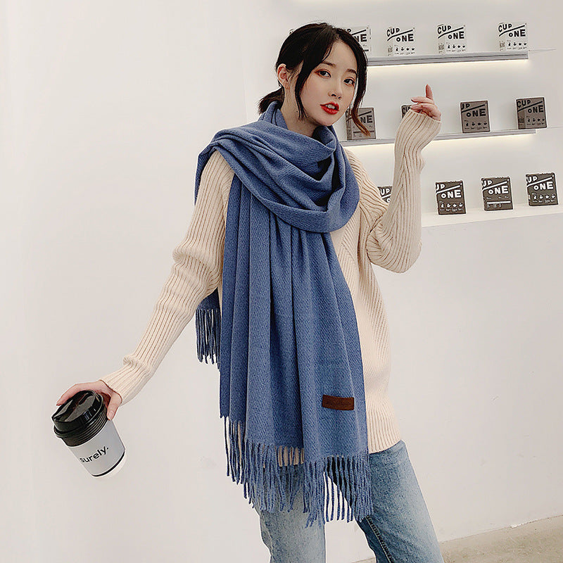 Women's Solid Color Thickened Cotton Cashmere Scarf