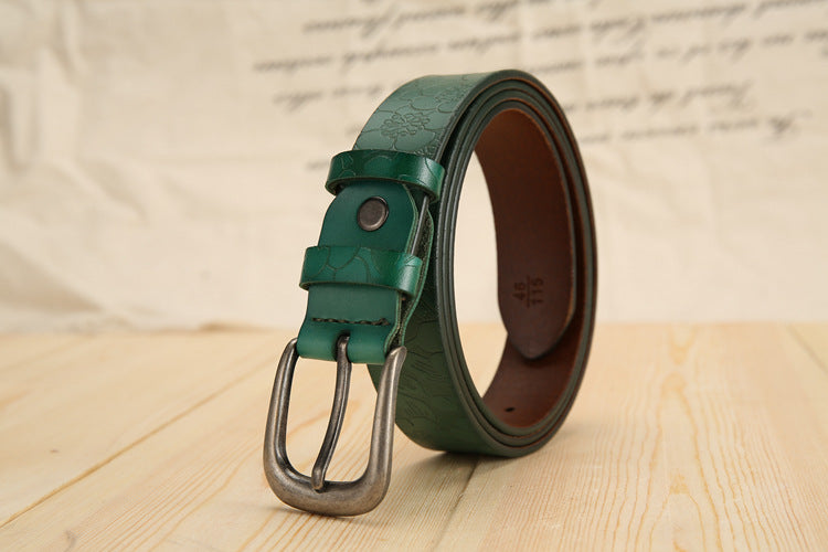 All-match Ladies Cowhide Embossed Leather Belt