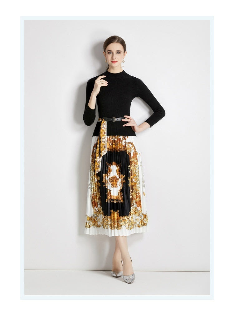 Fashion Women Stand Collar Slim-fit Knitwear Two-piece Set
