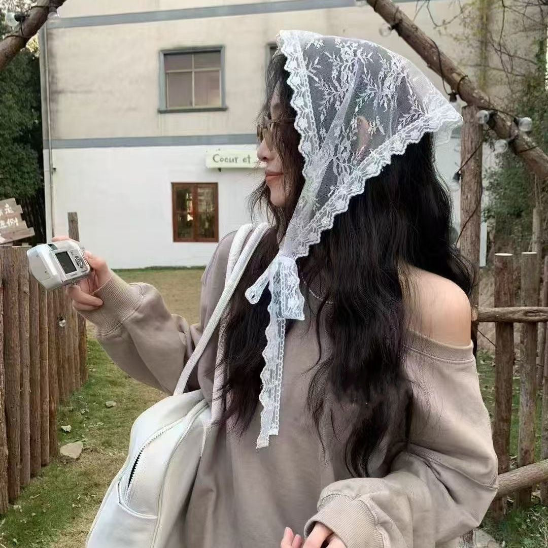 Korean-style Lace Patchwork Triangle Scarf Decorative Apron