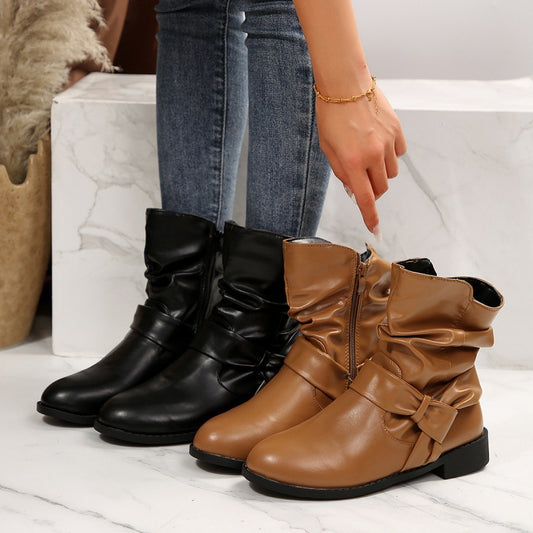 Round Toe Flat Bottom Fleece-lined Warm Plus Size Martin Boots