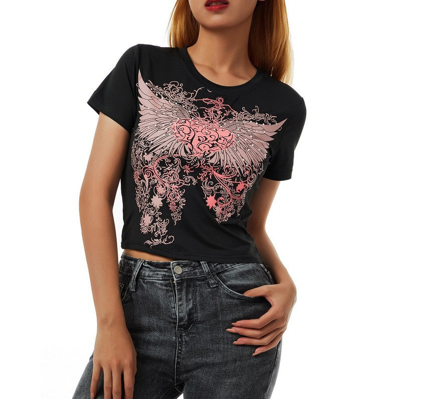 Round Neck Short Sleeve Top Temperament Pullover Slim Fit T-Shirt