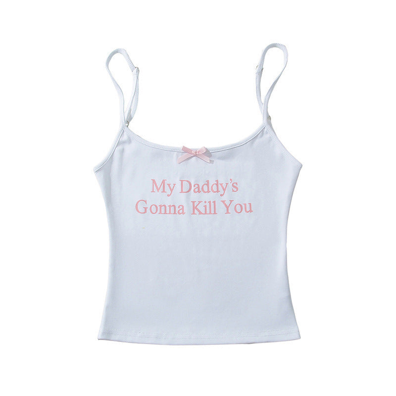 Printed Bowknot Decoration Small Sling Summer New Sweet And Spicy Slim-fit Short Bottoming Vest