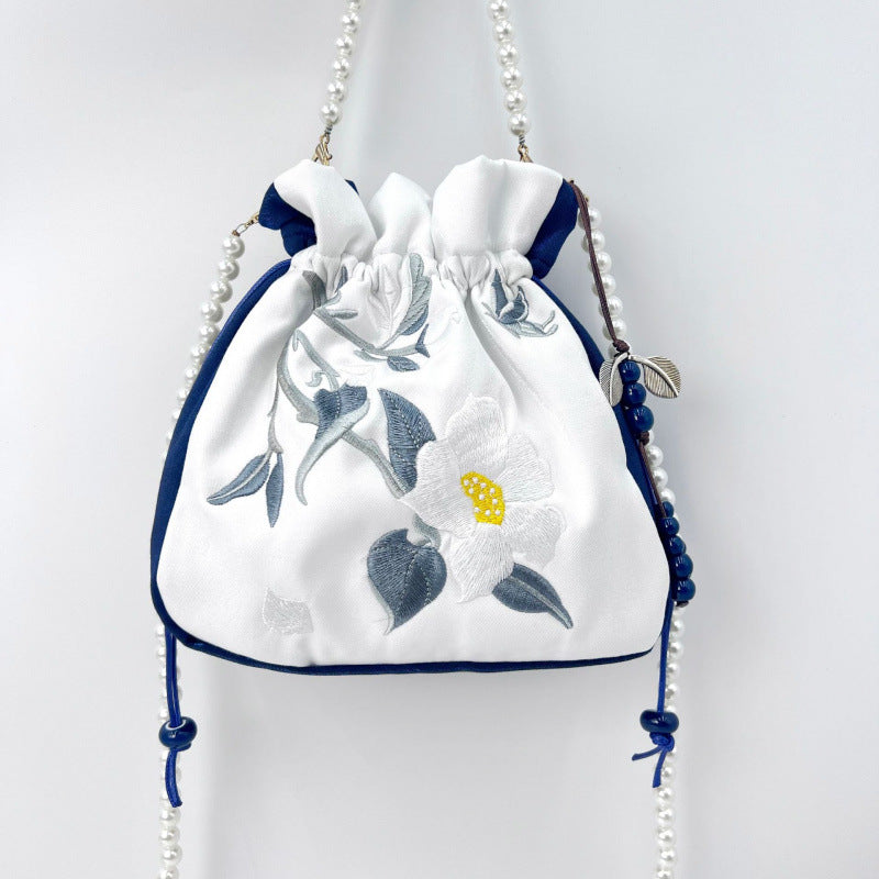 Women's Creative Printing Suzhou Embroidery Pearl Chain Handbag