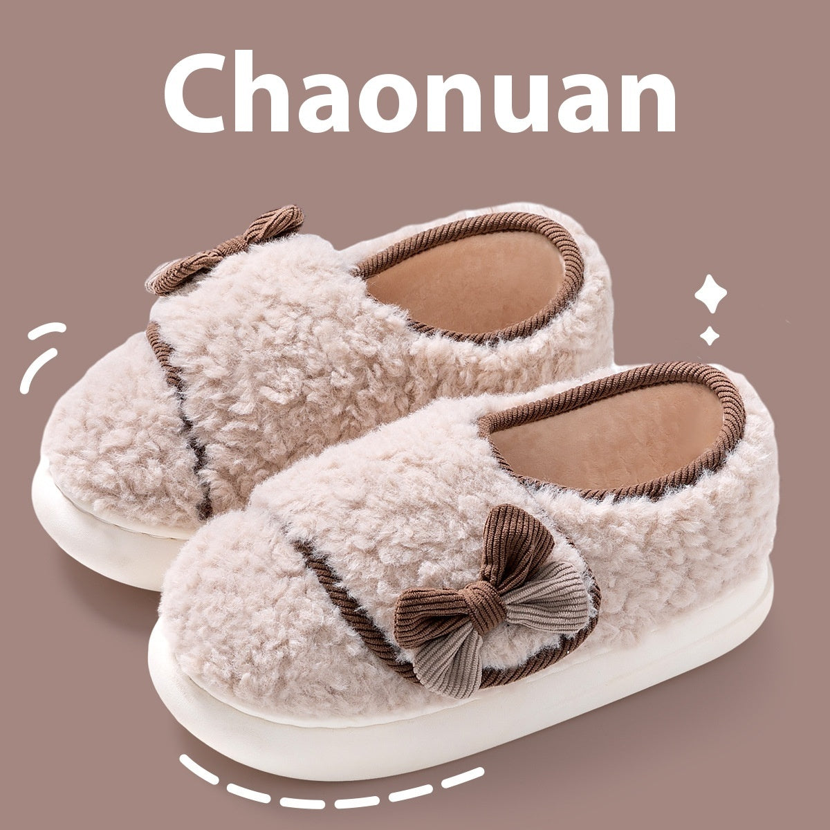 Indoor Home Warm Non-slip Fluffy Slippers Female