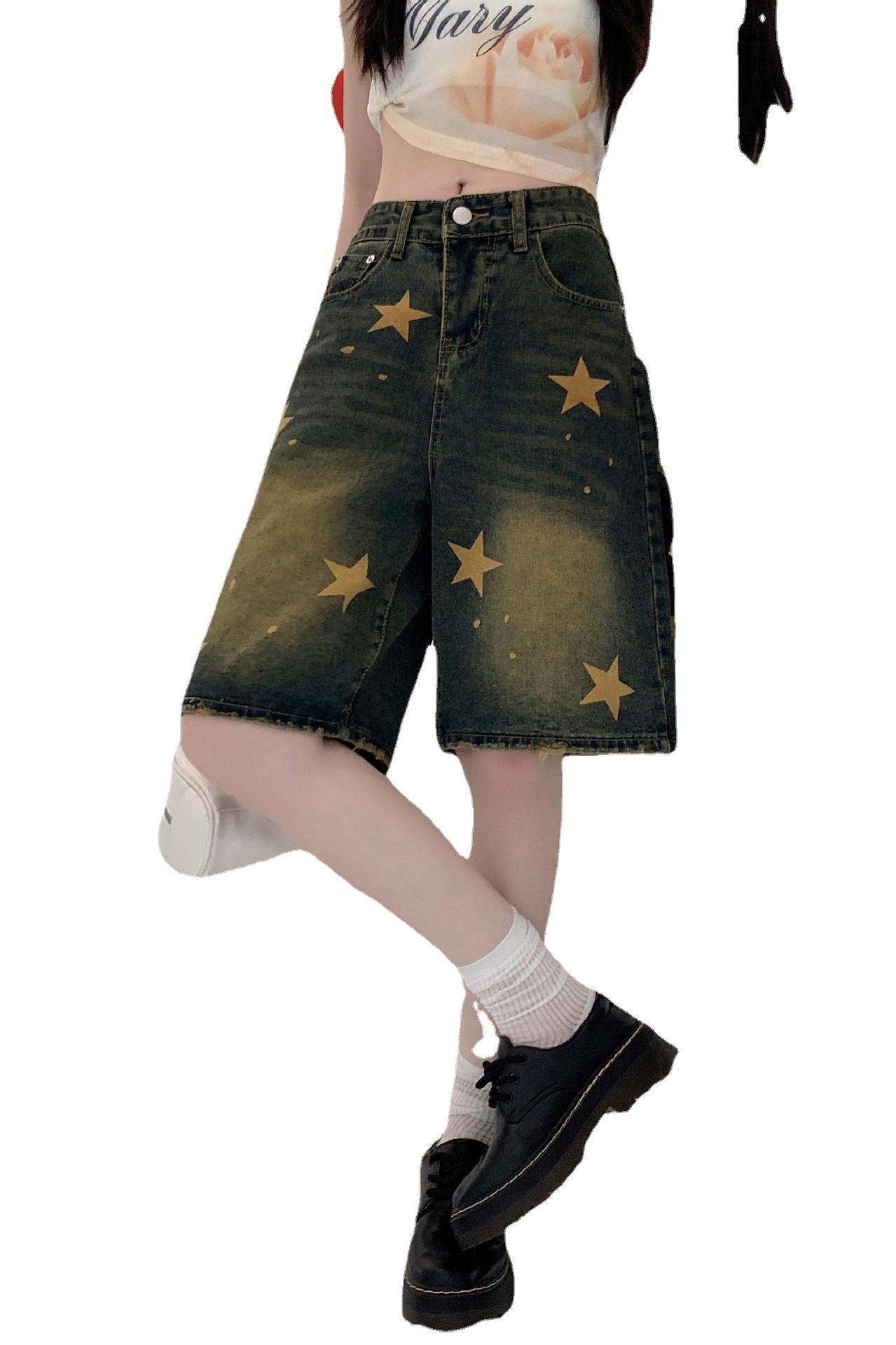 Washed Old Five-pointed Star Denim Shorts Female