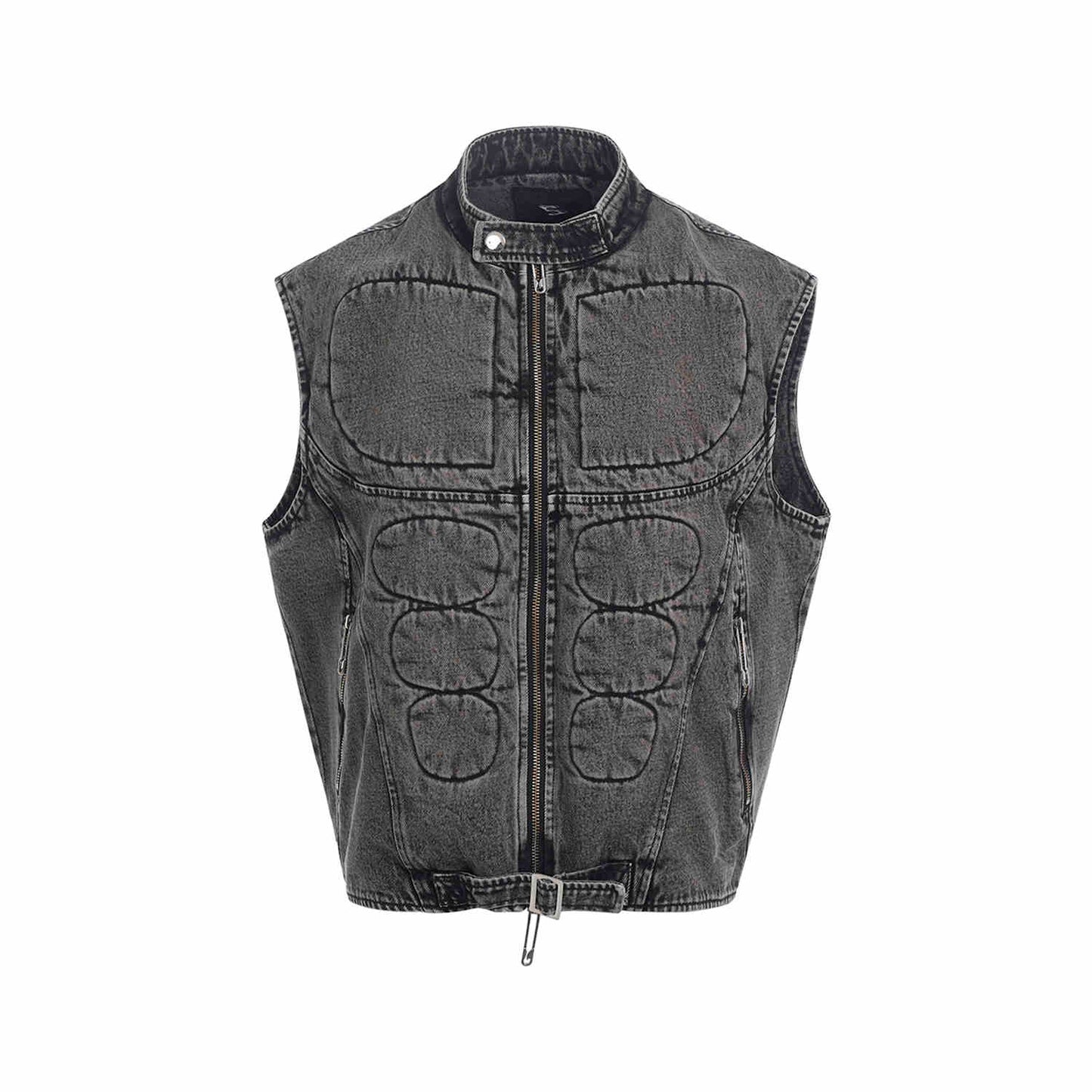 Dorsal Spine Wings Embroidery Short Denim Vest Coat