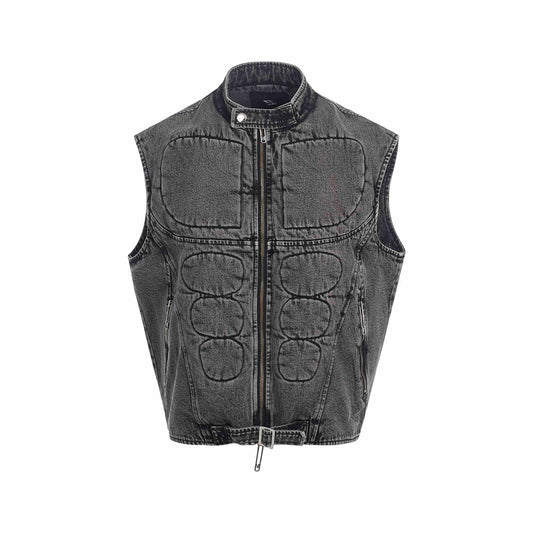 Dorsal Spine Wings Embroidery Short Denim Vest Coat