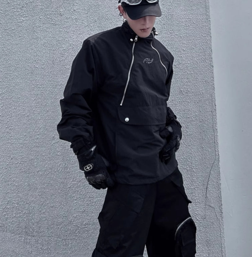 Niche Double Zipper Stand Collar Shell Jacket Jacket