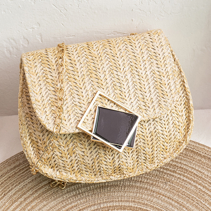 Women's Fashion Cover Type Tassel Shoulder Straw Bag