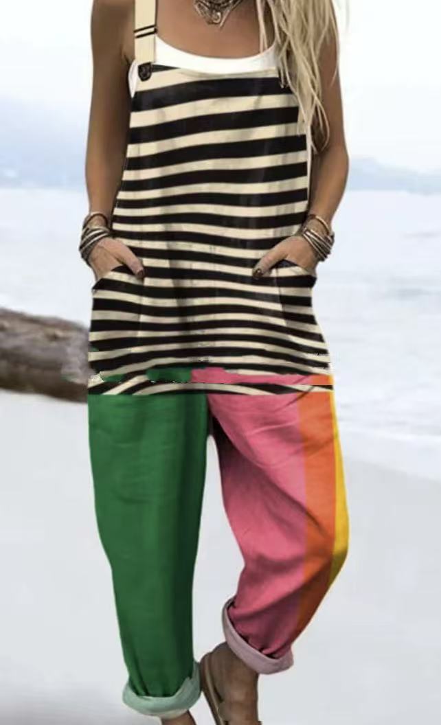 Printed Pocket Women's Suspender Trousers