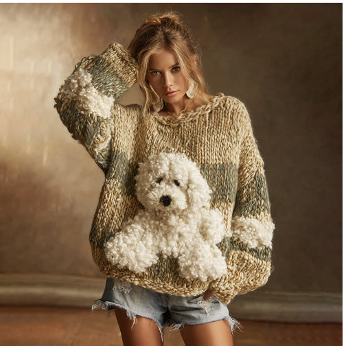 Womens Soft Comfortable And Sweet Crew Neck Long Sleeve Knit Sweater