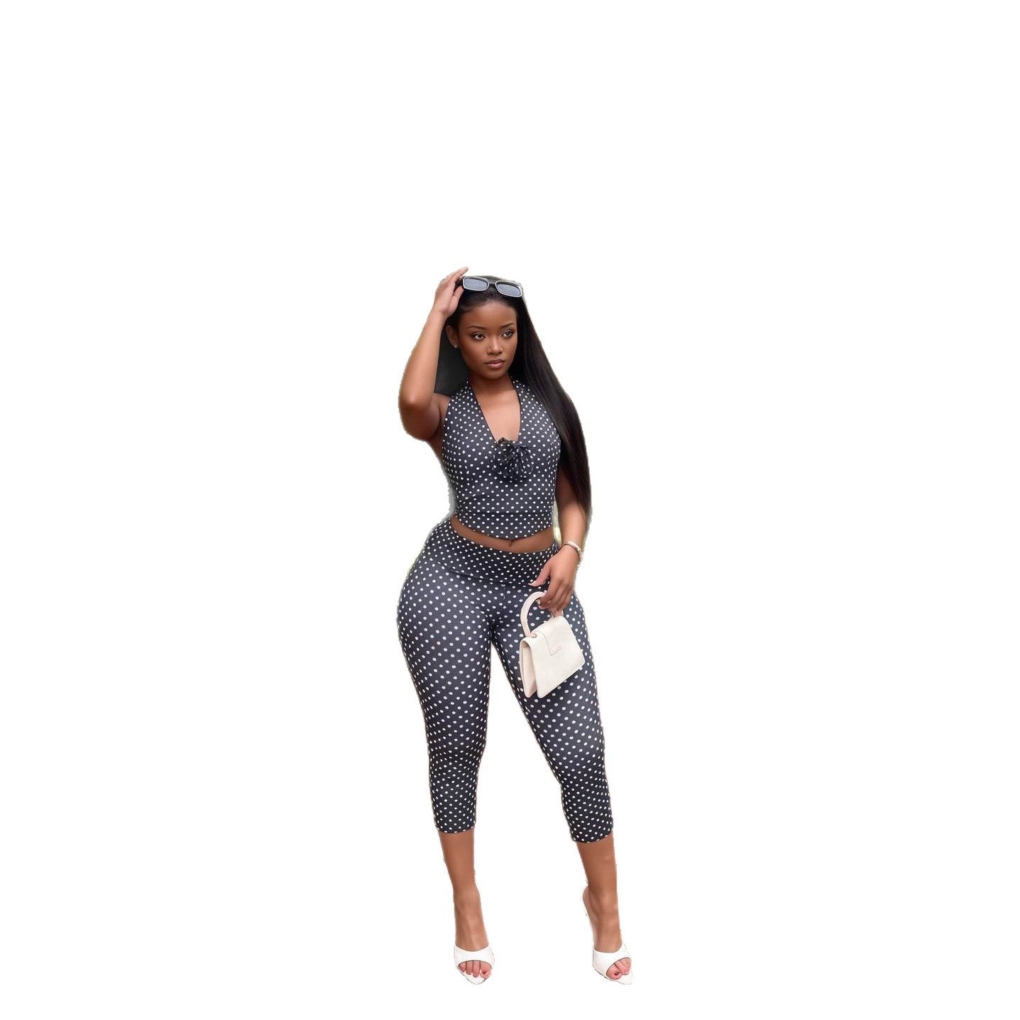 Autumn New Sleeveless V-neck Halter Backless Top Suit