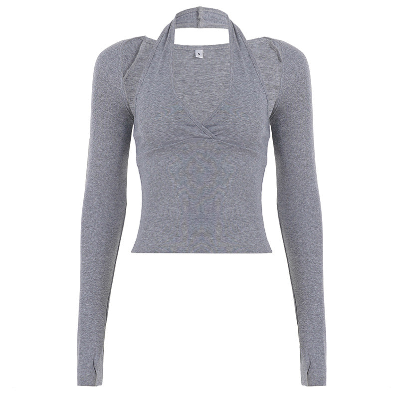 Women's Halterneck Waist-Cinching Camisole With Long Sleeves