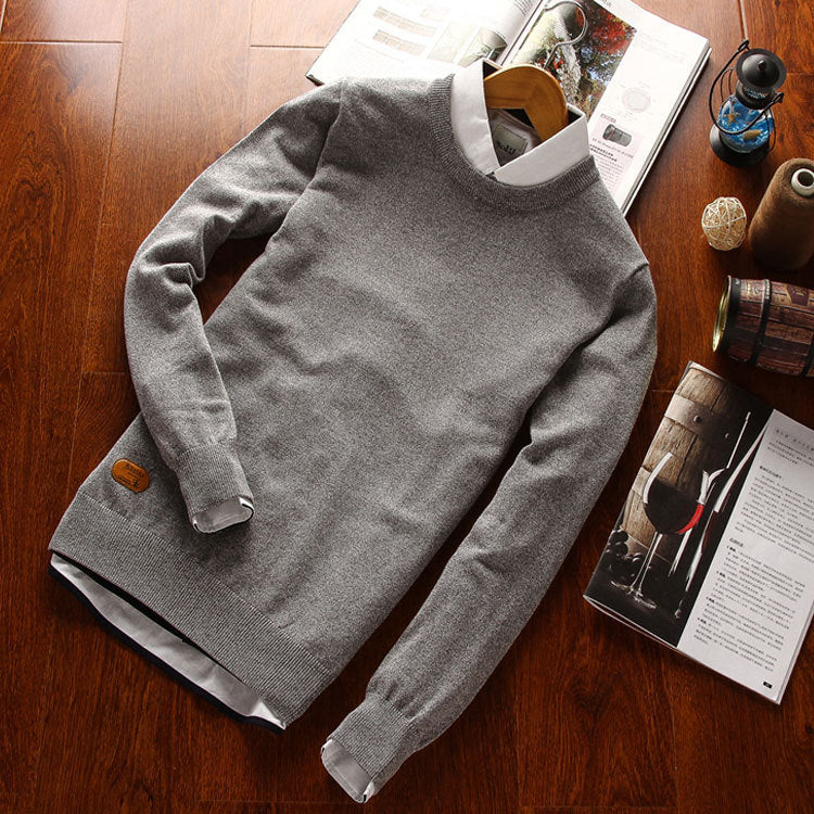 Solid Color Men Round Neck Sweater