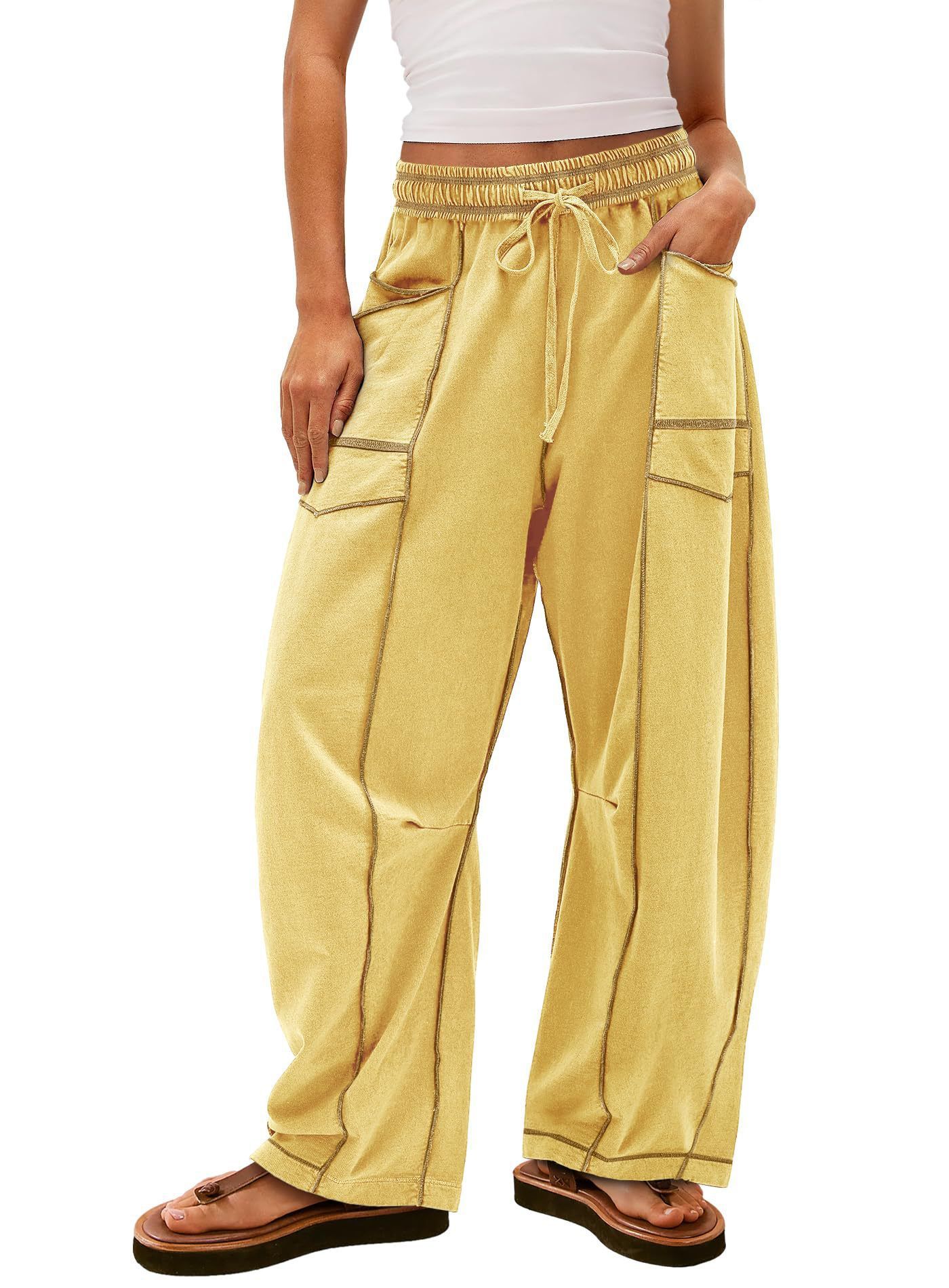 Casual Summer Wide Leg Drawstring Waist Casual Pants