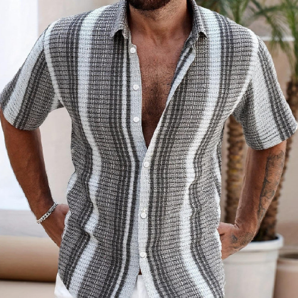 Men's Casual Slim Beach 3D Printed Short Sleeve Shirt