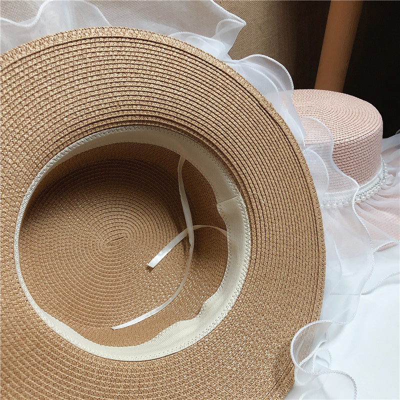 Pearl Lace Mesh Shade Straw Hat