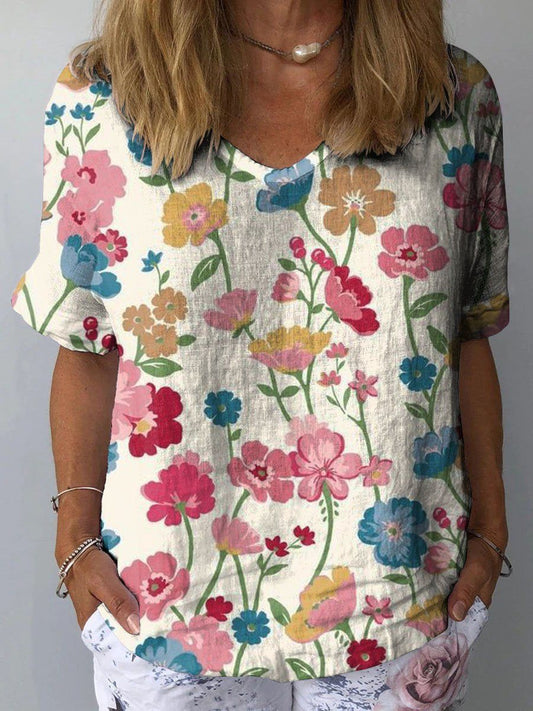 Women's Casual V-neck Printed Short Sleeves
