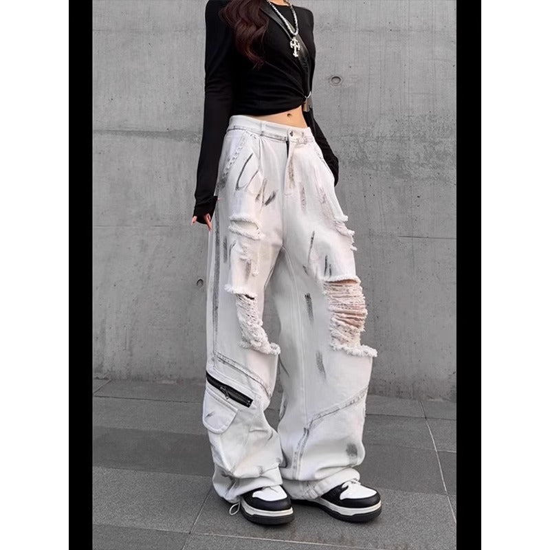 American Retro Distressed Dirty Ripped Jeans