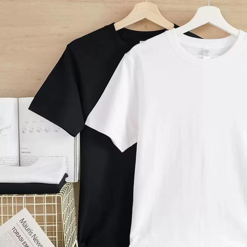 Pure Cotton Plain Clothes Black And White Round Neck Short Sleeve Loose