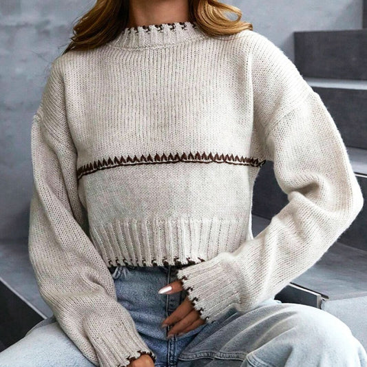 Kort Strikket Sweater Løs Afslappet Amerikansk Fritidsmode Kvinder