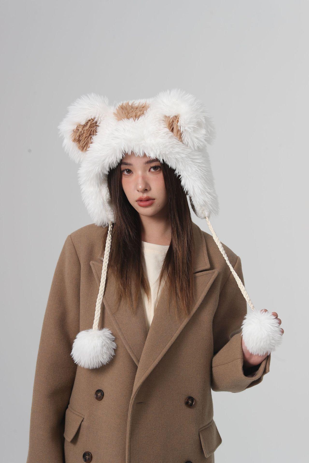 Cute Fur Ball Bucket Hat Women's Winter Plush Warm
