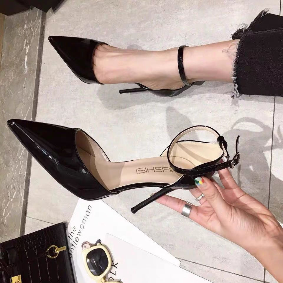 Girly Nude Stiletto Heel Pointed Toe Patent Leather Sandals