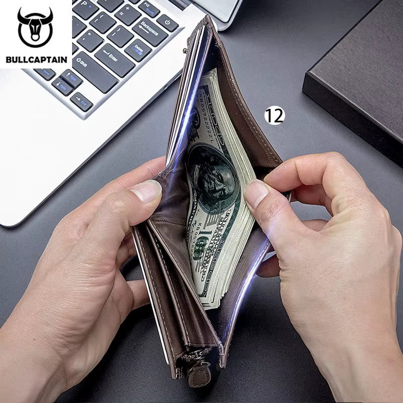 Genuine Leather Men'S Wallet Coin Purse Small Wallet Retro Short Wallet British Casual Multifunction Wallet