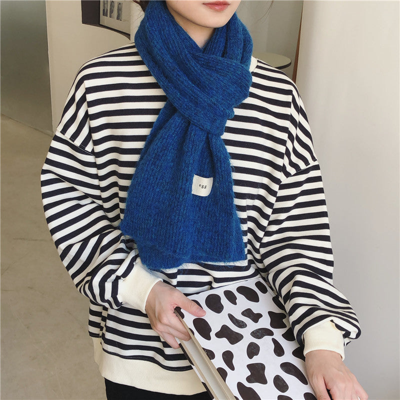 Fashion Solid Color Wool Knitted Small Scarf Women