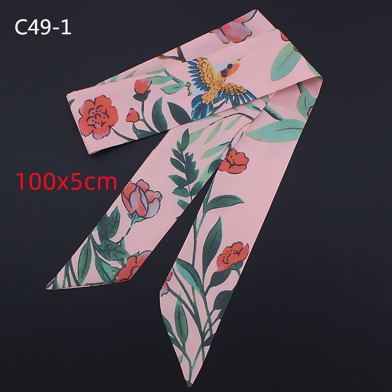 Ladies Geometric Stripes Slender And Narrow Twill Scarf Ribbon