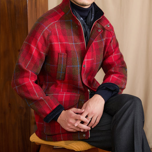 Casual Belted Hunting Jacket Wool Stand Collar Slim Coat
