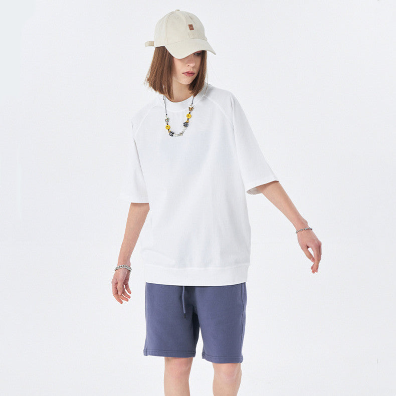 Bullhorn Sleeves Heavyweight White T Loose Short-sleeved European And American Retro High Street Tide T-shirt
