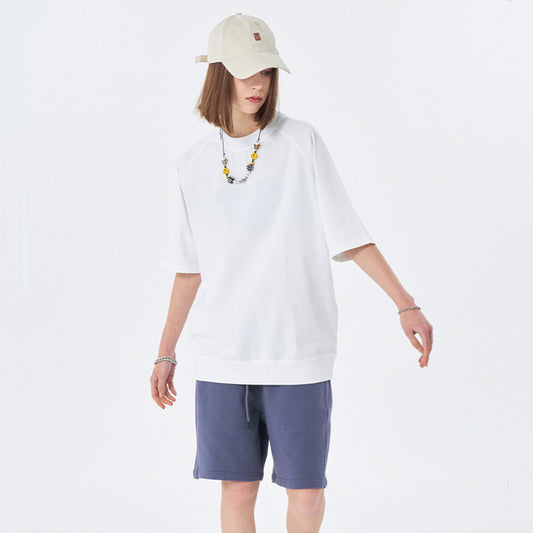 Bullhorn Sleeves Heavyweight White T Loose Short-sleeved European And American Retro High Street Tide T-shirt