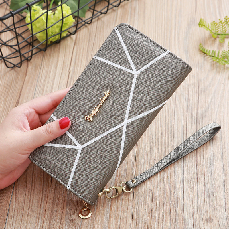New Solid Cross Pattern Long Women's Wallet